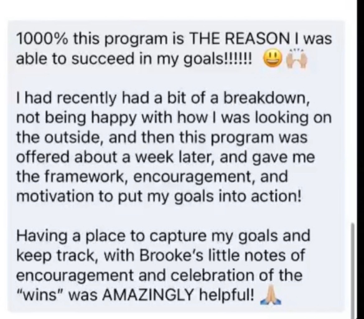 Client message about the framework and encouragement behind her progress